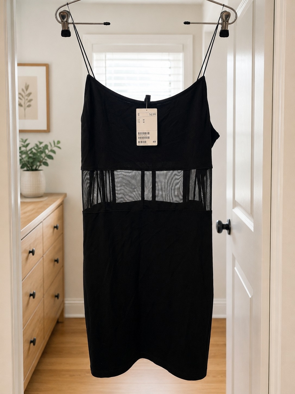 Divided Black Mesh-Inset Mini Slip Dress
